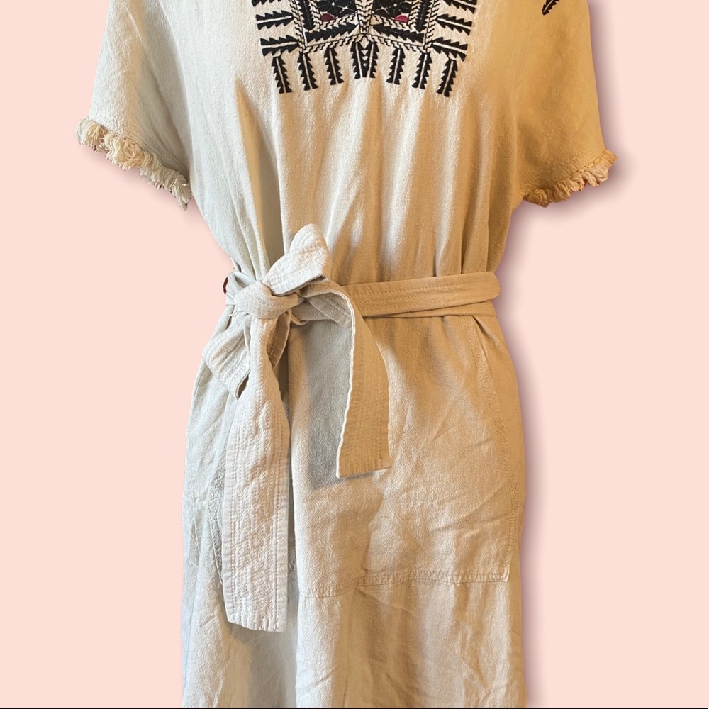 Madewell Linen Boho Dress with Tie Tribal Print - Picture 6 of 14